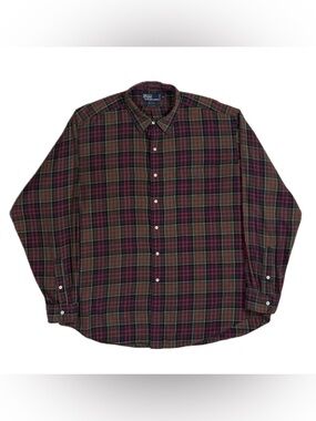 Vtg Polo Ralph Lauren Elliot Cotton Red Green Plaid Button Up Shirt Men XXL